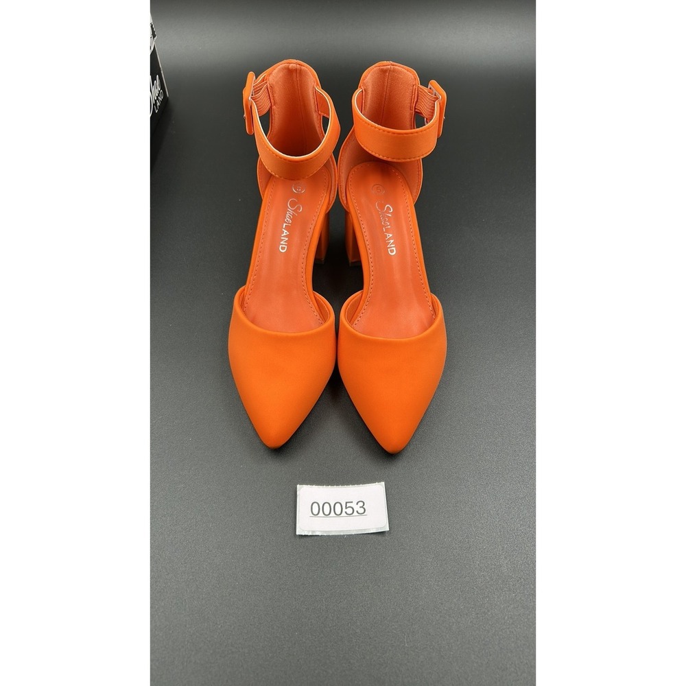 Shoe Land Kyana Womens Vibrant Orange Pointed Toe Ankle Strap Block Heels Size 5
